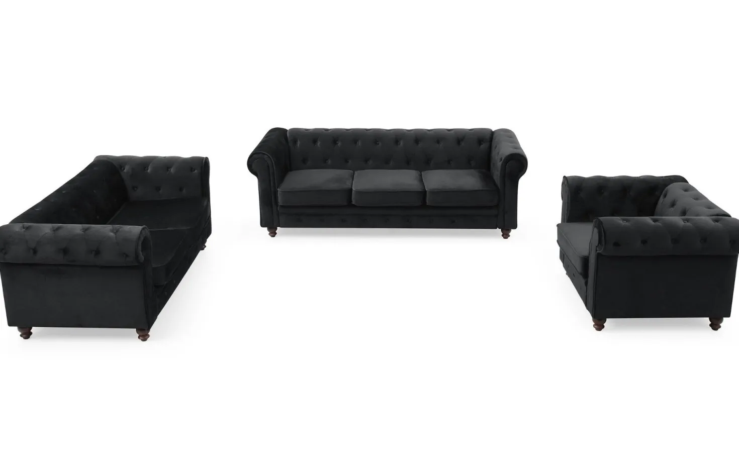 Grand canapé 3 places Chesterfield Velours Noir