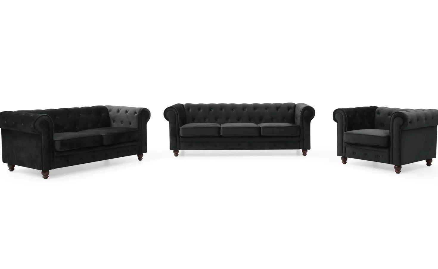 Grand canapé 3 places Chesterfield Velours Noir