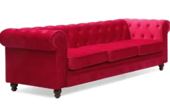 Grand canapé 3 places Chesterfield Velours Rouge