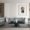 Grand canapé 3 places Chesterfield Velours Argent