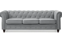 Grand canapé 3 places Chesterfield Velours Argent