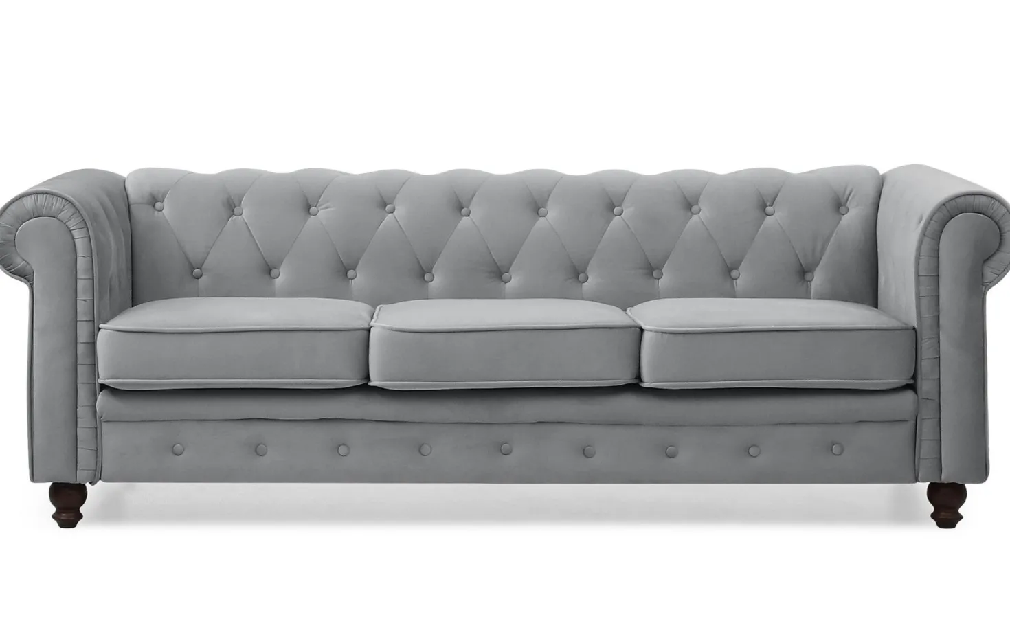 Grand canapé 3 places Chesterfield Velours Argent