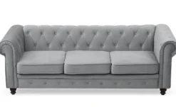 Grand canapé 3 places Chesterfield Velours Argent