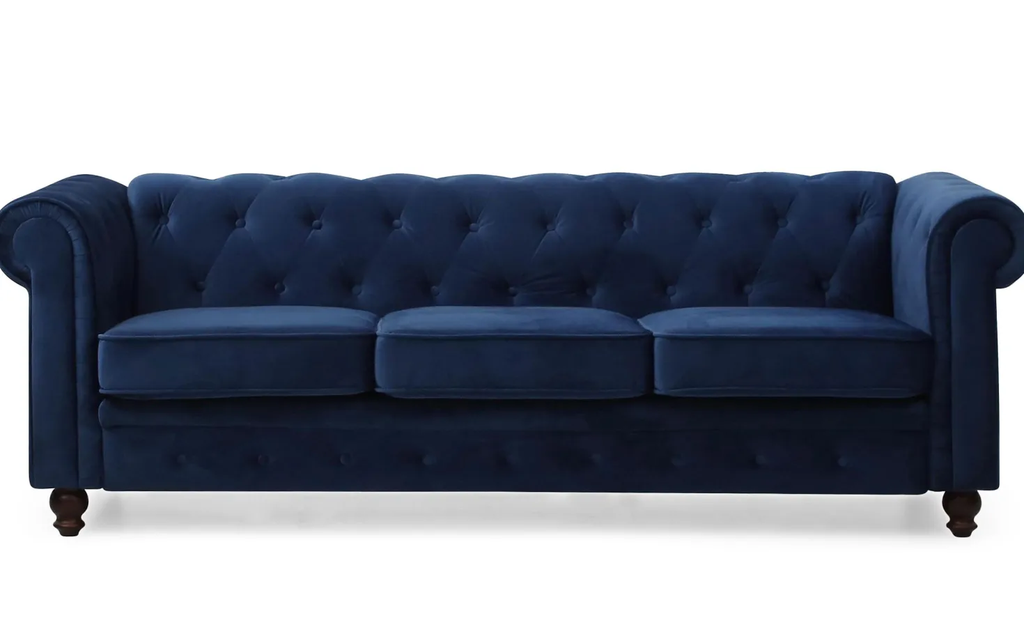 Grand canapé 3 places Chesterfield Velours Bleu