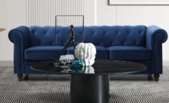 Grand canapé 3 places Chesterfield Velours Bleu