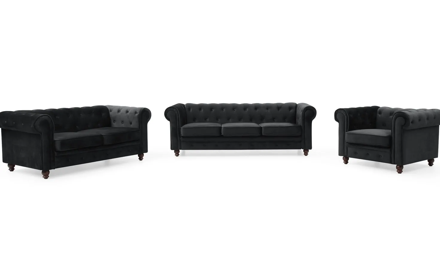 Grand fauteuil Chesterfield velours Noir