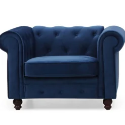 Grand fauteuil Chesterfield Velours Bleu