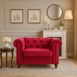Grand fauteuil Chesterfield velours Rouge