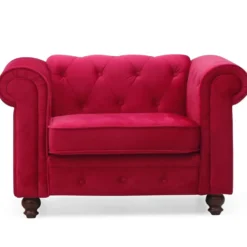 Grand fauteuil Chesterfield velours Rouge