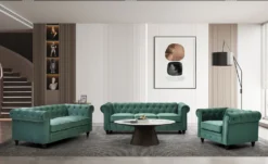 Grand fauteuil Chesterfield Velours Vert