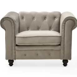 Grand fauteuil Chesterfield velours Taupe