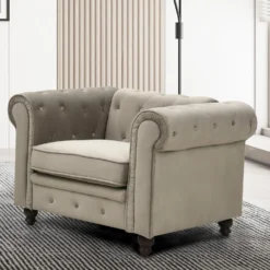 Grand fauteuil Chesterfield velours Taupe