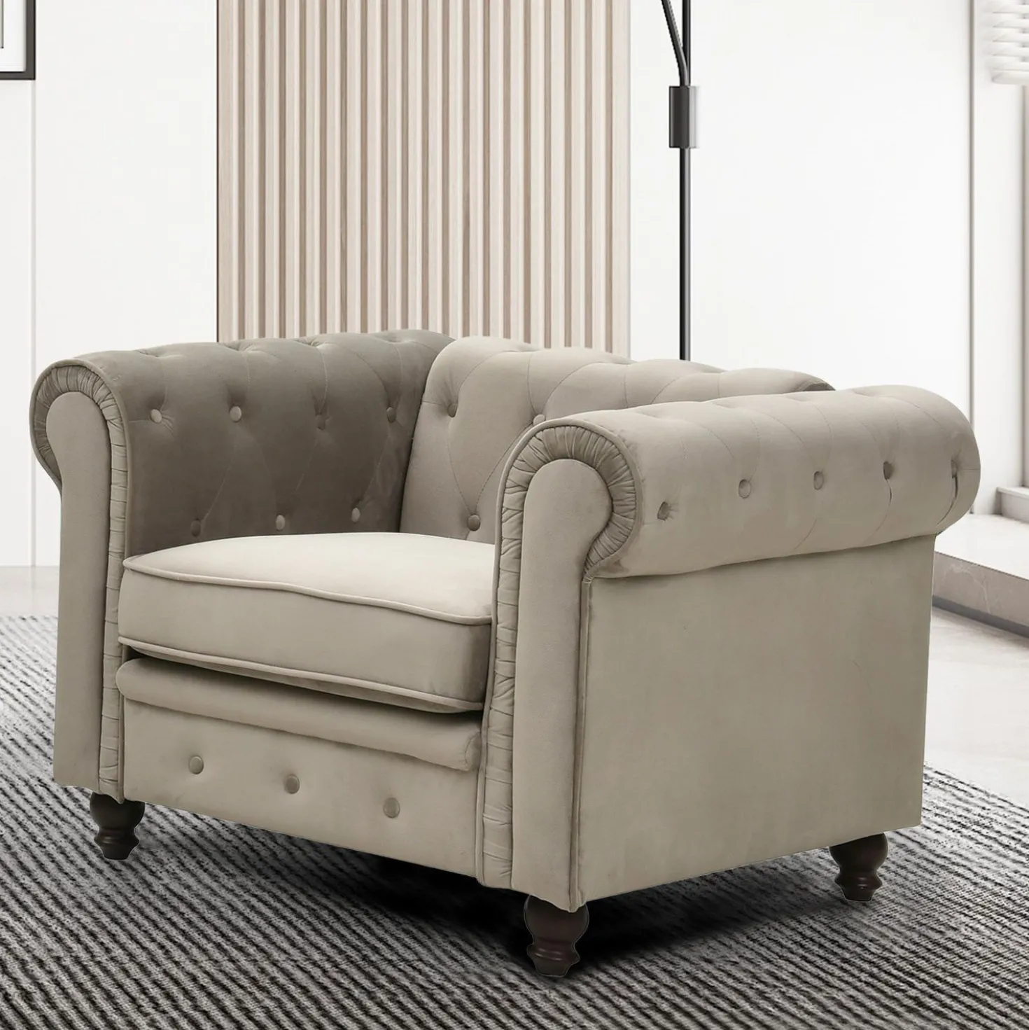 Grand fauteuil Chesterfield velours Taupe