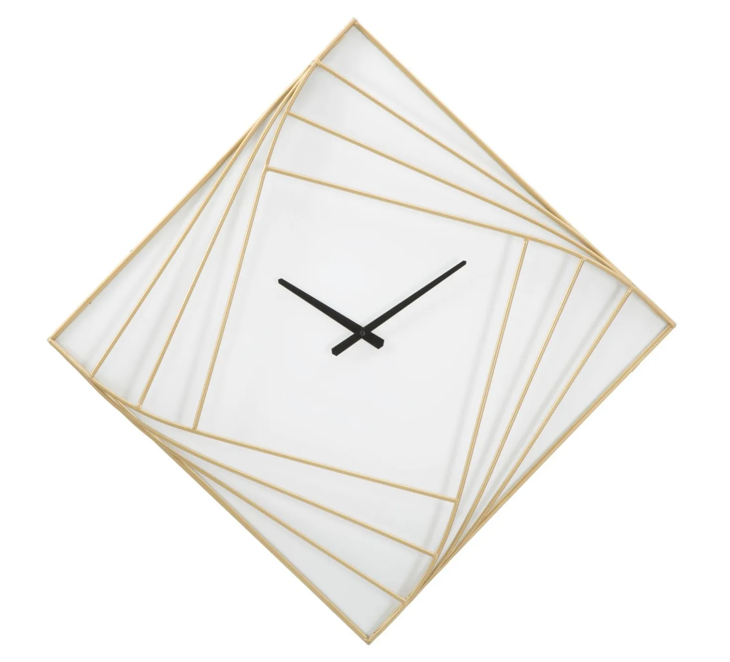 Horloge murale carrée métal doré et plastique blanc