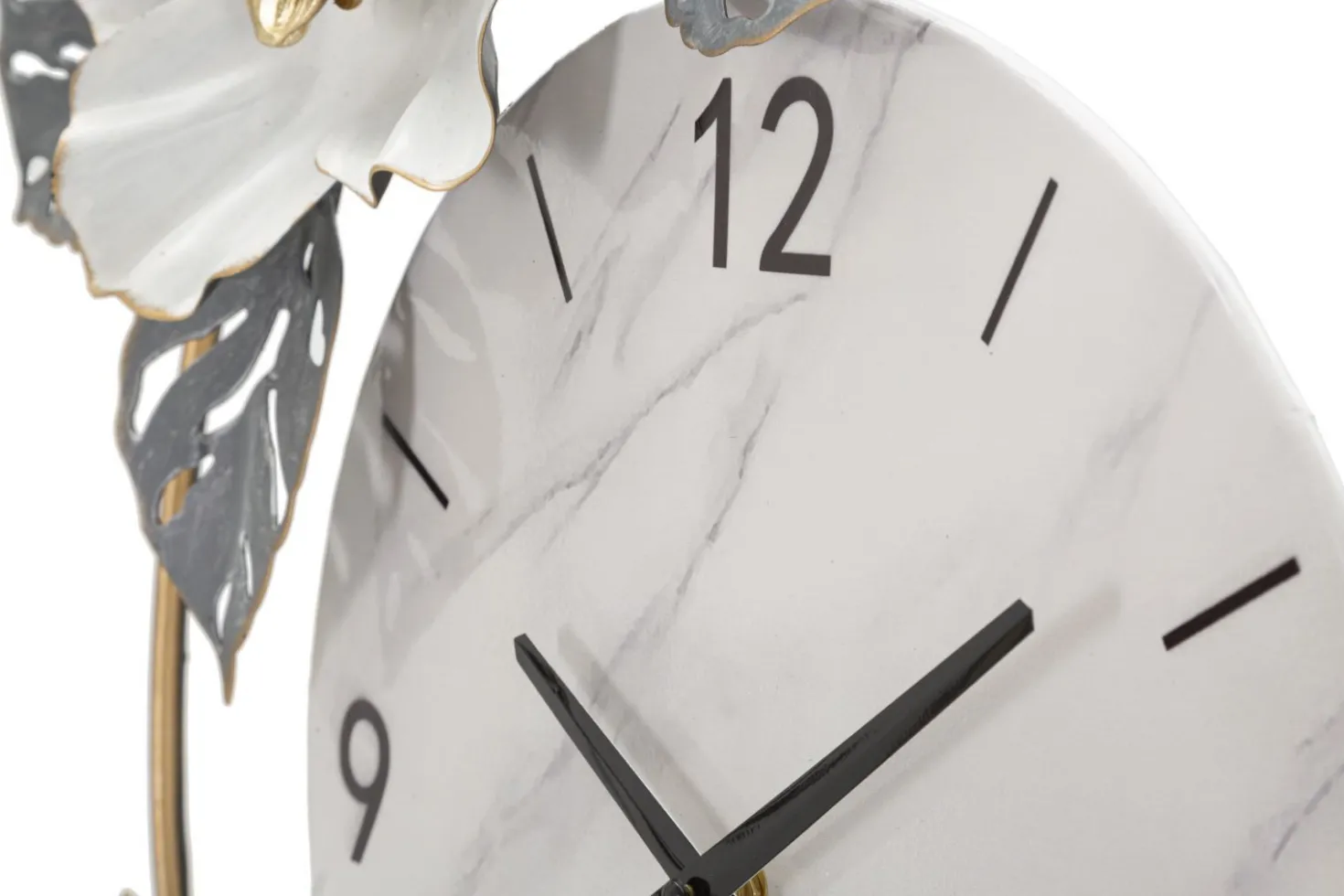 Horloge murale décorée fleurs et feuilles cadran marbre