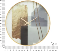 Horloge murale ronde cadre doré verre M.D.F et métal motifs multicolores
