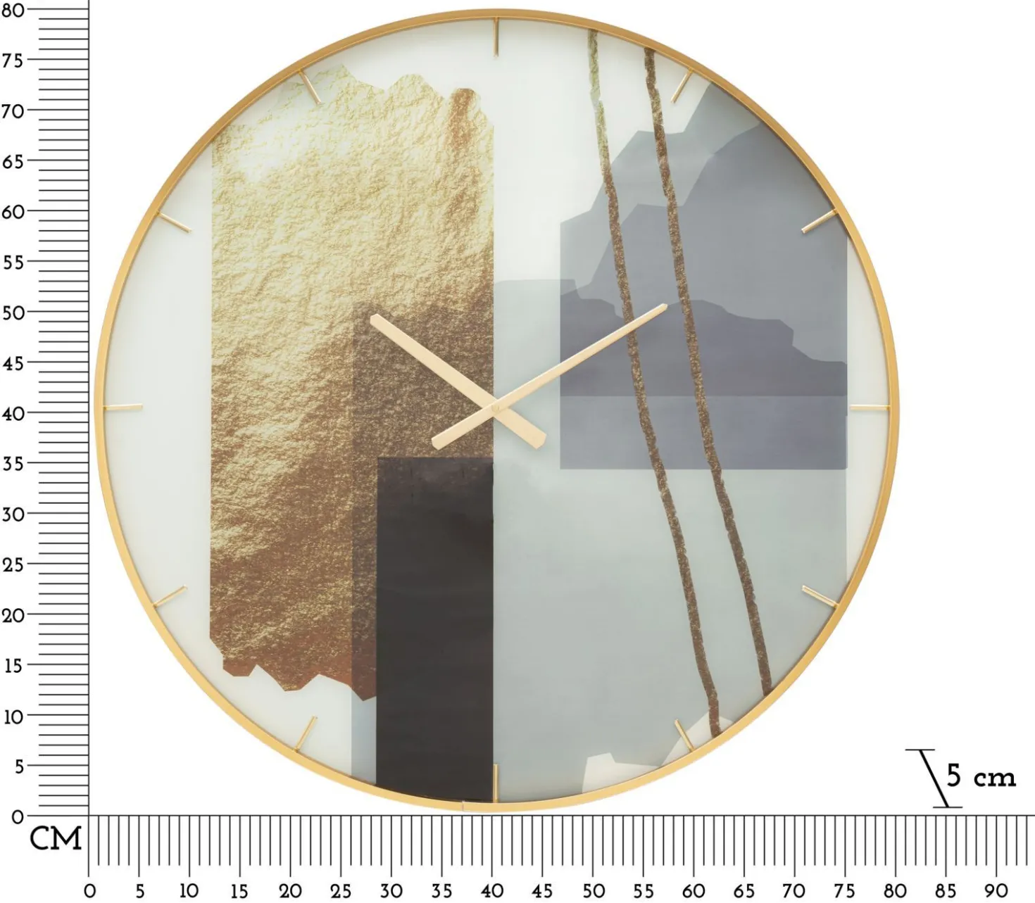 Horloge murale ronde cadre doré verre M.D.F et métal motifs multicolores