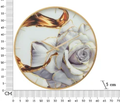 Horloge murale ronde décorée d'une rose cadre doré verre M.D.F métal