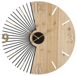 Horloge murale ronde en métal et M.D.F design rayons du soleil