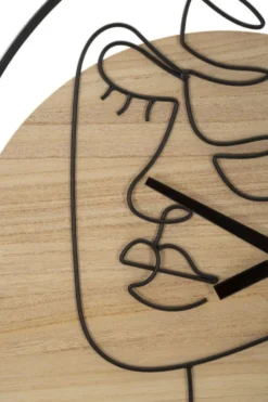 Horloge murale ronde en métal et MDF noir et brun