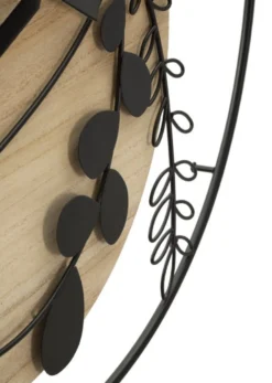 Horloge murale ronde en métal et MDF noir et brun
