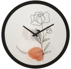 Horloge murale ronde motif rose fer et verre multicolore