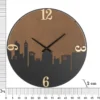 Horloge murale ronde métal et bois ligne d'horizon chiffres dorés