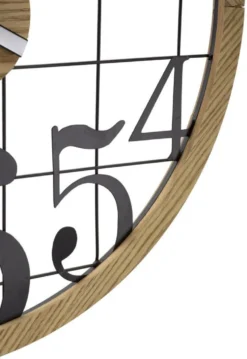Horloge murale ronde métal et bois Noir Marron