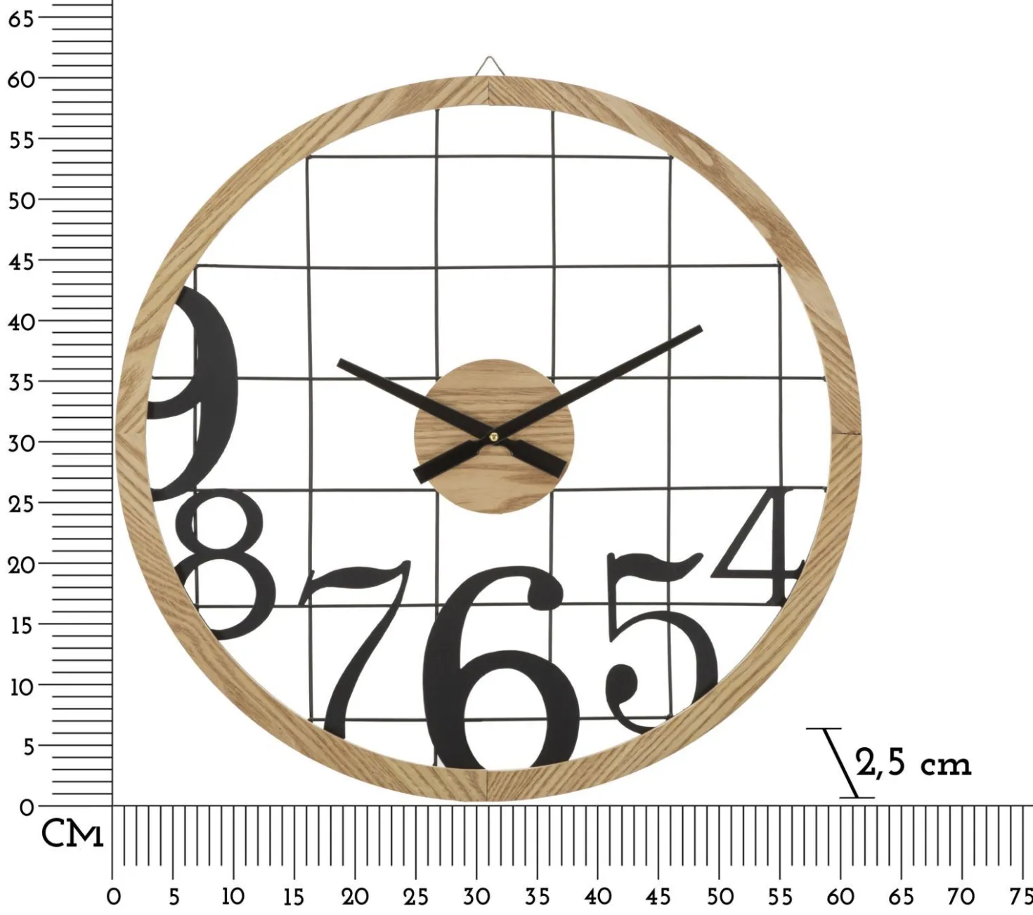 Horloge murale ronde métal et bois Noir Marron