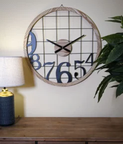 Horloge murale ronde métal et bois Noir Marron
