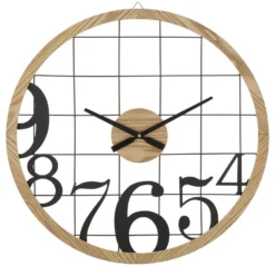 Horloge murale ronde métal et bois Noir Marron