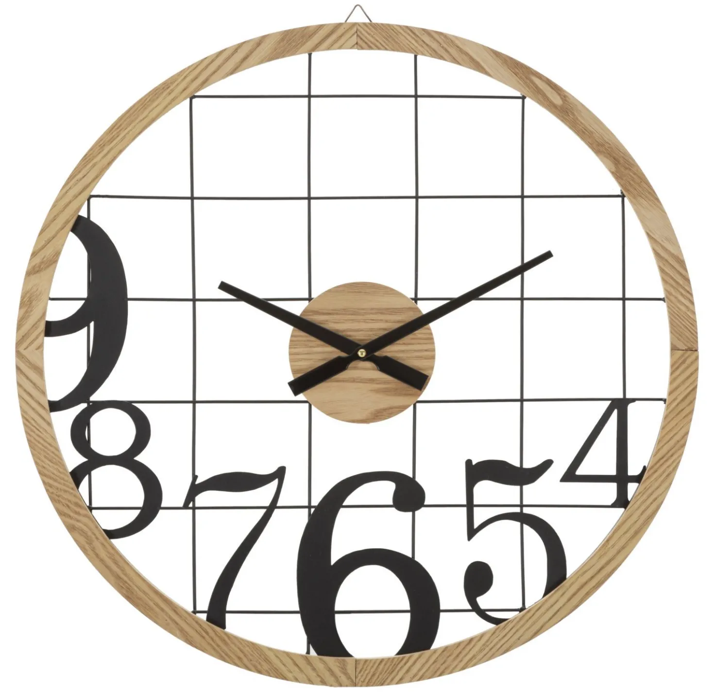Horloge murale ronde métal et bois Noir Marron