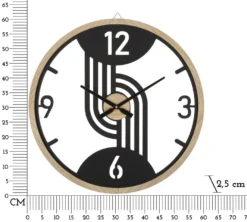 Horloge murale ronde métal Noir et bois Marron