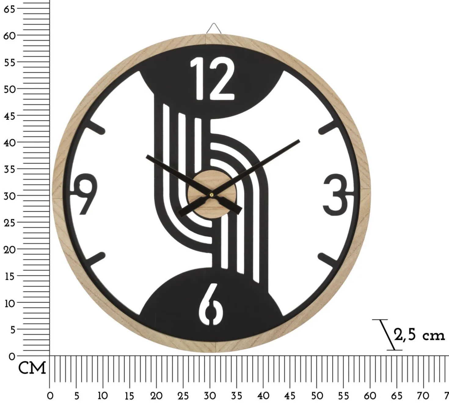 Horloge murale ronde métal Noir et bois Marron