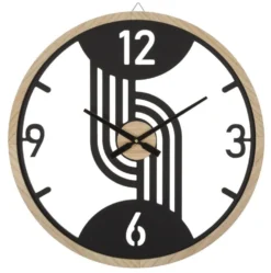 Horloge murale ronde métal Noir et bois Marron
