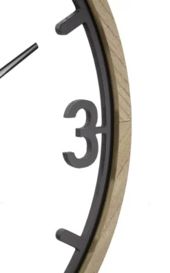 Horloge murale ronde métal Noir et bois Marron