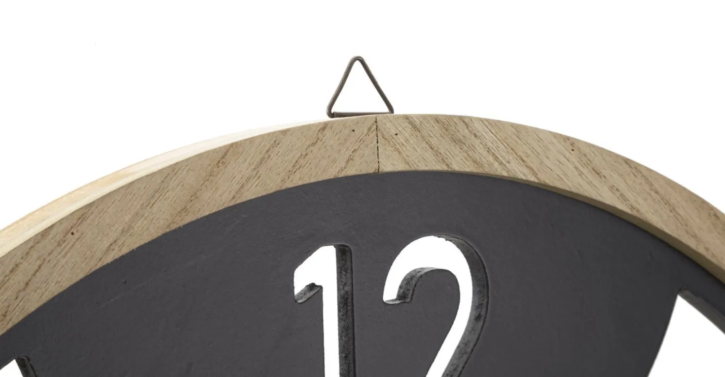Horloge murale ronde métal Noir et bois Marron
