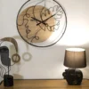 Horloge murale ronde métal noir et bois marron