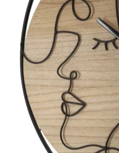 Horloge murale ronde métal noir et bois marron