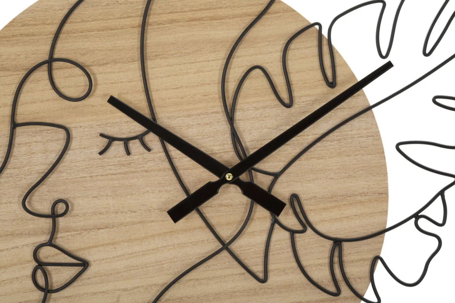 Horloge murale ronde métal noir et bois marron