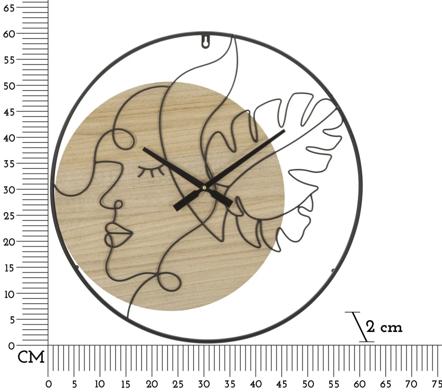 Horloge murale ronde métal noir et bois marron