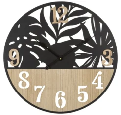 Horloge murale ronde Palm Métal Noir et Bois Clair