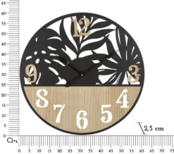 Horloge murale ronde Palm Métal Noir et Bois Clair