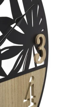 Horloge murale ronde Palm Métal Noir et Bois Clair