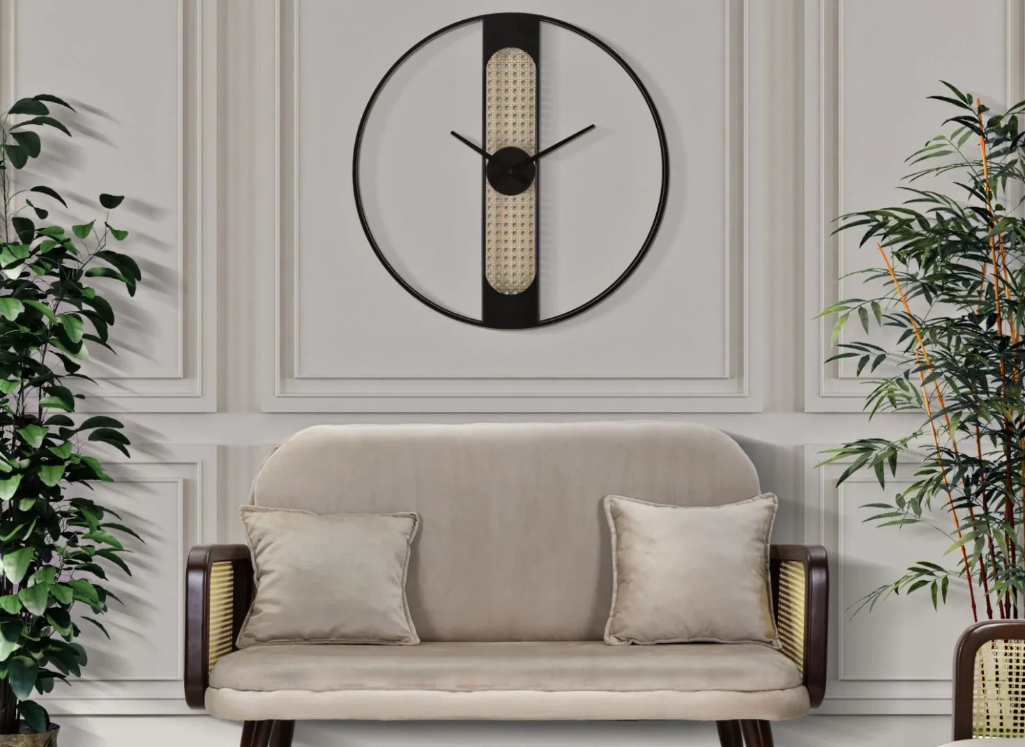 Horloge murale ronde Ribby Fer Noir Cannage de Vienne