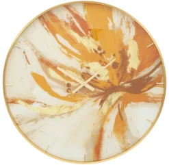 Horloge murale ronde Toply Verre cadre doré décoré de tons vifs