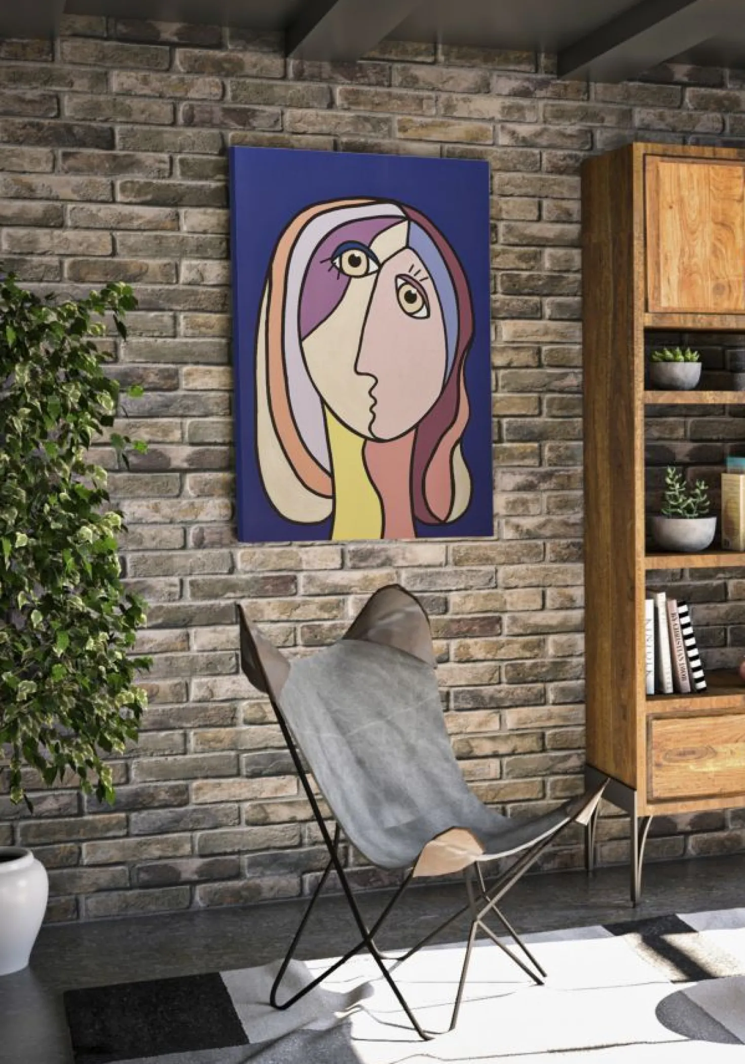 Impression murale Cubisme encadrée en bois massif couleurs vives