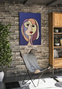 Impression peinte double face Cubisme cadre en bois massif couleurs vives