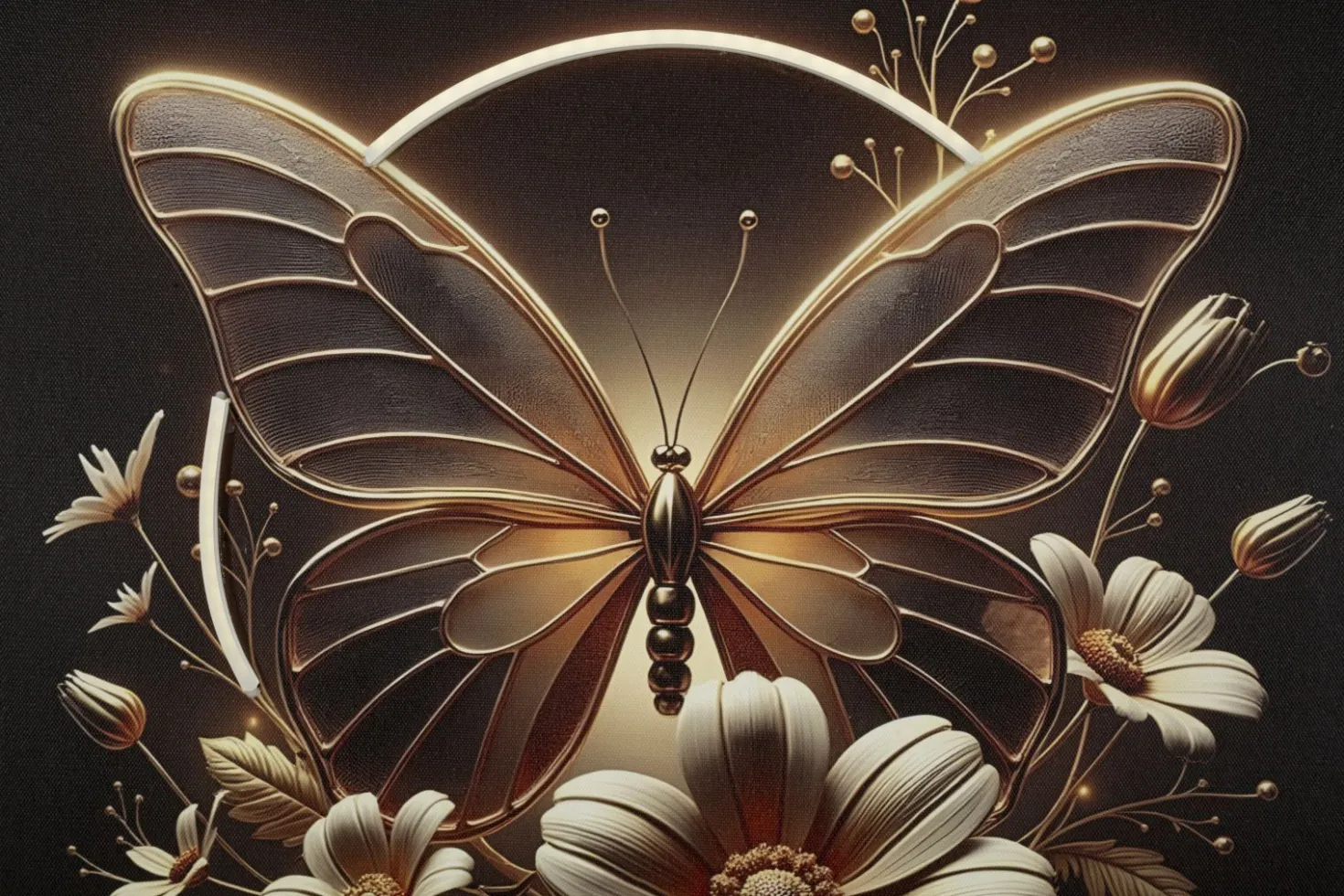 Impression sur toile Papillon doré LED cadre exécuté