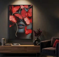 Impression sur toile Papillons rouges 3D avec LED